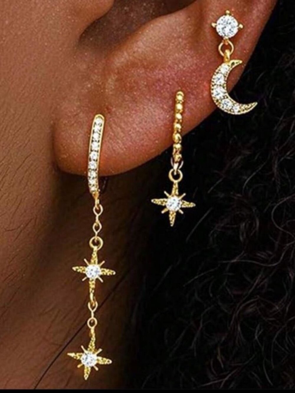 Gold Star and MoonEarring Set N1025